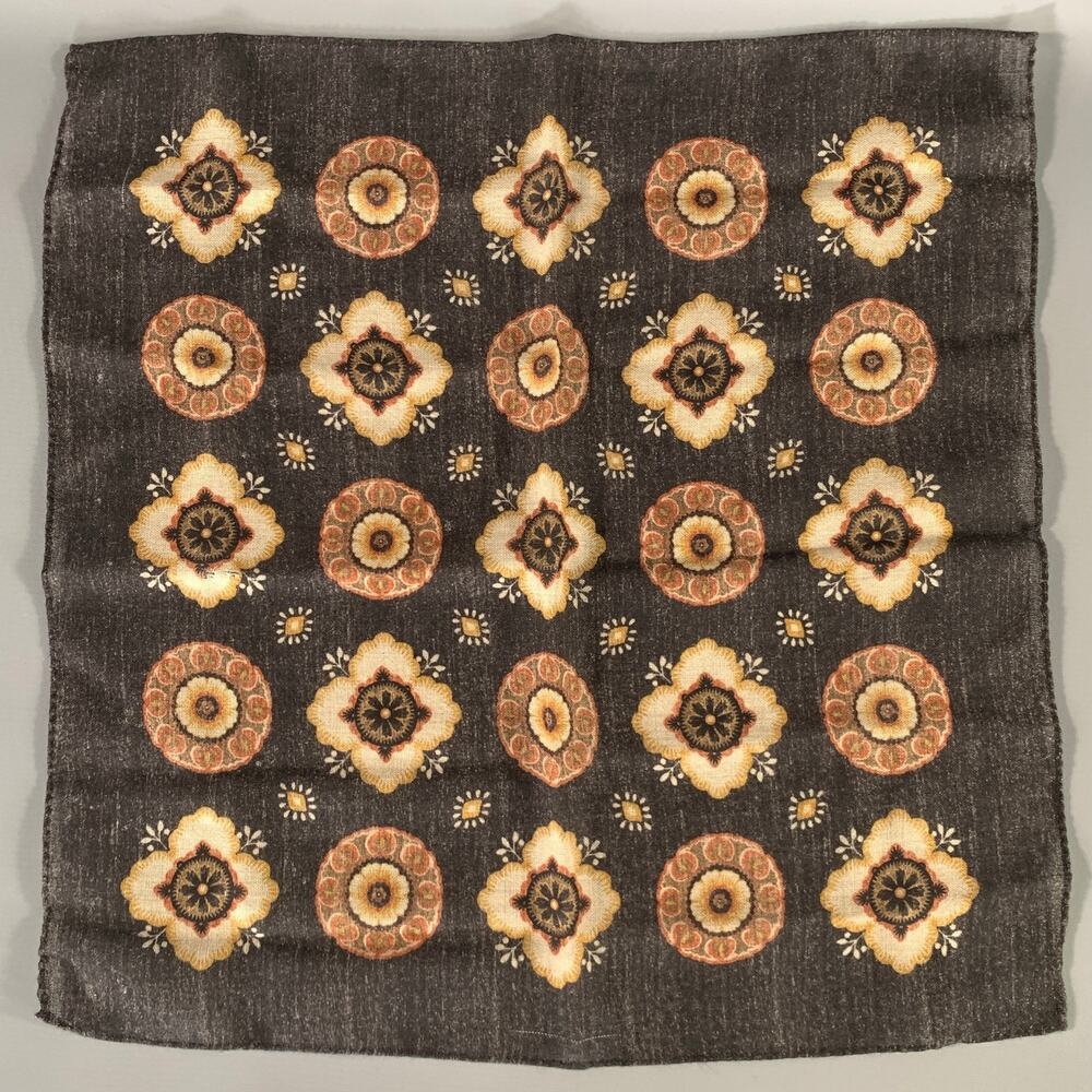 ERMENEGILDO ZEGNA Black Orange & Yellow Geometric Wool Pocket Square